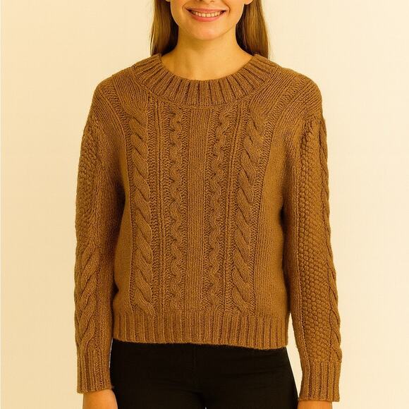 Elie Tahari Chunky Cable Knit Sweater in Camel Brown, Size L - Picture 1 of 9